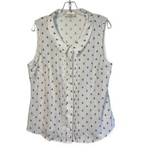 ModCloth Sleeveless Collared Shirt Women's XL Anchor Print Nautical Top